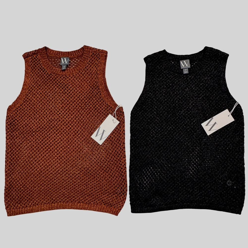 NWT Worthington Women's Black/Copper Metallic Mesh Sleeveless Sweater Top XS